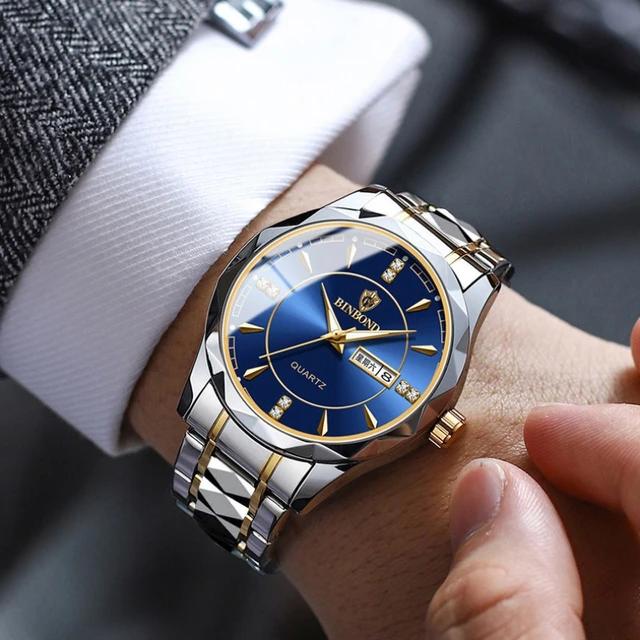 BINBOND Men's Tungsten Steel Watch with Calendar, Stylish Design S4802970 - TUZZUT Qatar Online Shopping