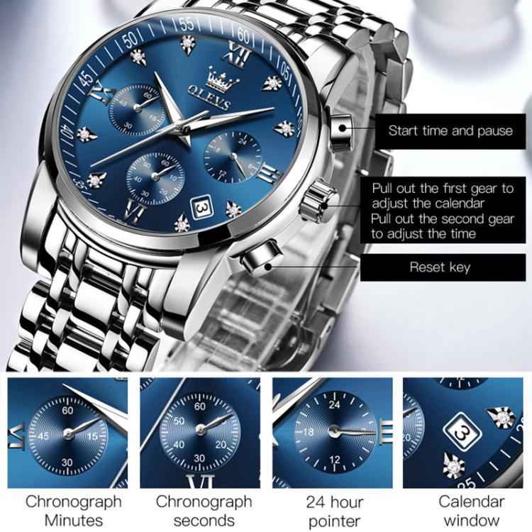 OLEVS Watch for Men Water Proof Original Stainless Steel Chronograph Gentleman Quartz Business W823792 - Tuzzut.com Qatar Online Shopping