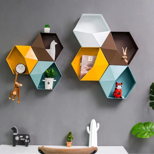 Hexagonal Wall Shelf Gal Geometric Storage Bedroom Holder S4273430 - TUZZUT Qatar Online Shopping