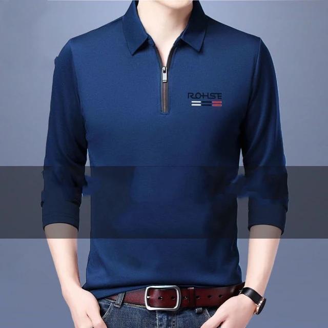 Men's Polo Shirt Solid Color Printing Polo Shirt Lapel Zip Up Long-Sleeve T-Shirt Casual Men's Tops L S4468768 - TUZZUT Qatar Online Shopping