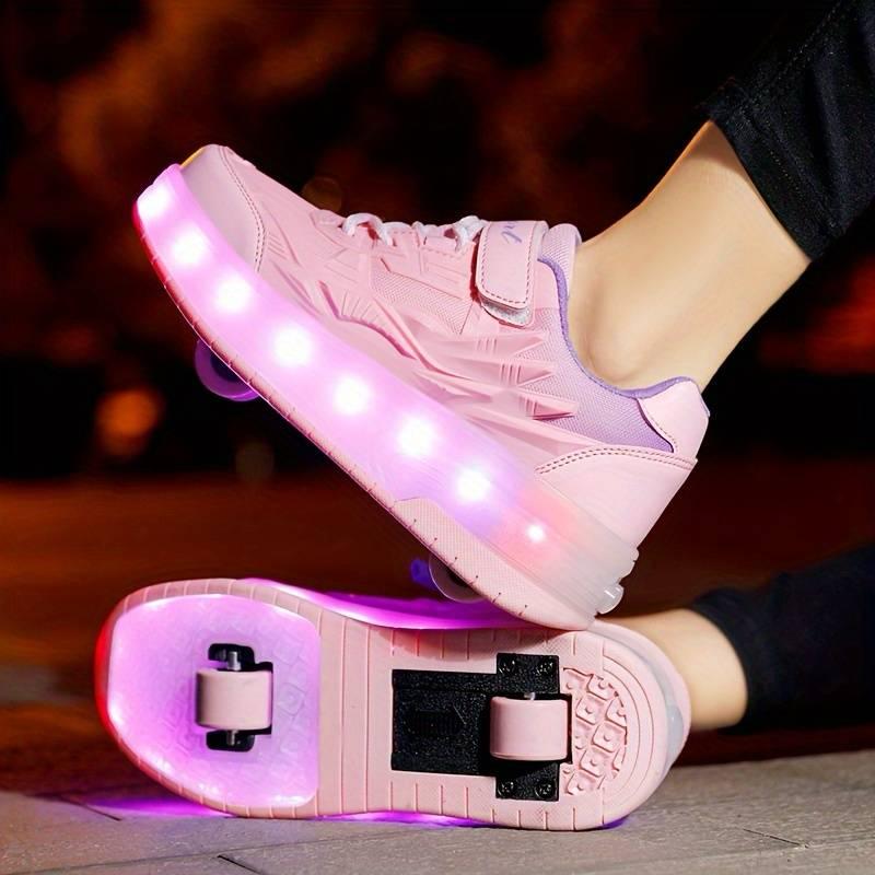 Girl's Fashion LED Light Up Roller Shoes With Hook & Loop Fastener - TUZZUT Qatar Online Shopping