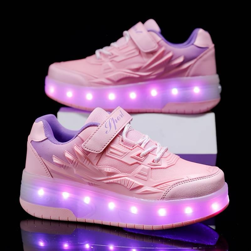 Girl's Fashion LED Light Up Roller Shoes With Hook & Loop Fastener - TUZZUT Qatar Online Shopping