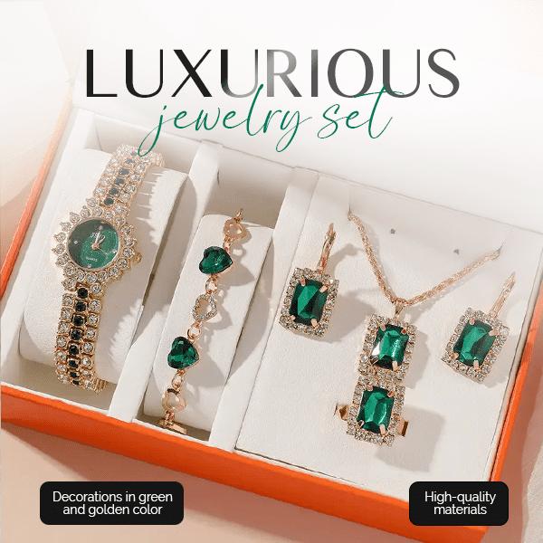 Women Watch Jewelry 5 Pcs Set - Watch Necklace Bracelet Earrings Ring - H128 - TUZZUT Qatar Online Shopping