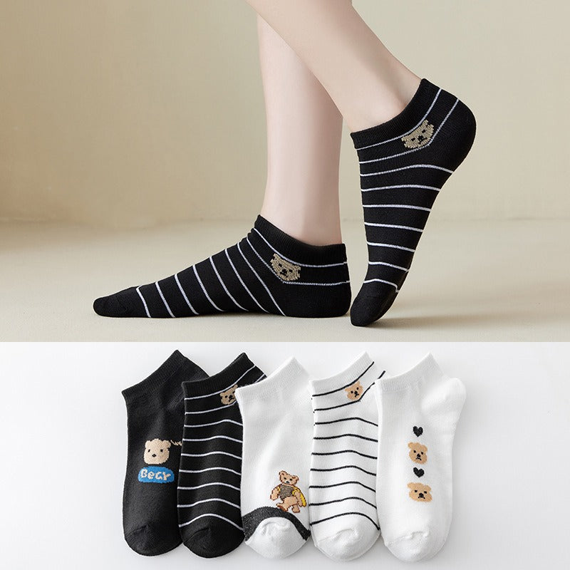 10 pairs Striped and bear pattern invisible short socks SK-45 10 pairs Striped and bear pattern invisible short socks SK-45