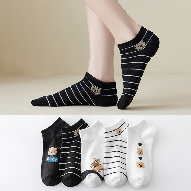 10 pairs Striped and bear pattern invisible short socks SK-45 - TUZZUT Qatar Online Shopping