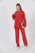 Turkish Ribbed Knit Top and Pant Set Jk23 - TUZZUT Qatar Online Shopping