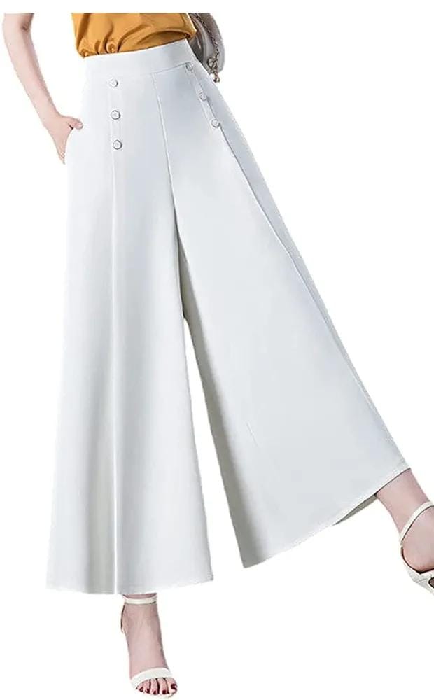 All-match Drape Button Solid Color Bigfoot Nine Point Jilt Trousers Female Summer Casual Pockets Loose Wide-legged Pants S6674910 - TUZZUT Qatar Online Shopping