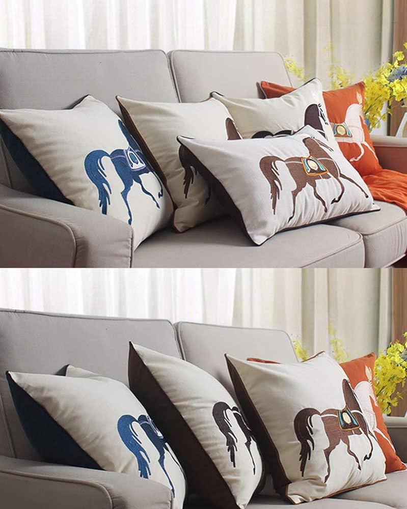 Horse Embroidery Cotton Decorative Throw Pillow Covers 45x45 cm - TUZZUT Qatar Online Shopping