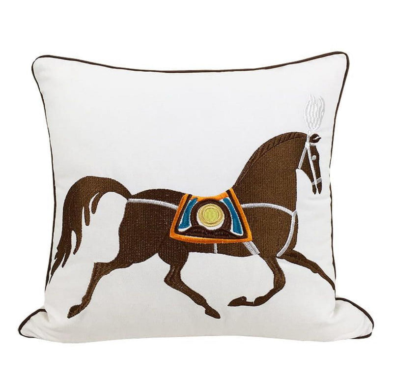 Horse Embroidery Cotton Decorative Throw Pillow Covers 45x45 cm - TUZZUT Qatar Online Shopping