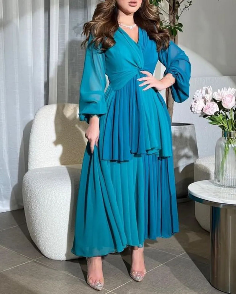 Dubai Women Saudi Arabia Prom Dresses Long Sleeves V Neck Evening Party Formal Occasion Gowns S4820447 - TUZZUT Qatar Online Shopping