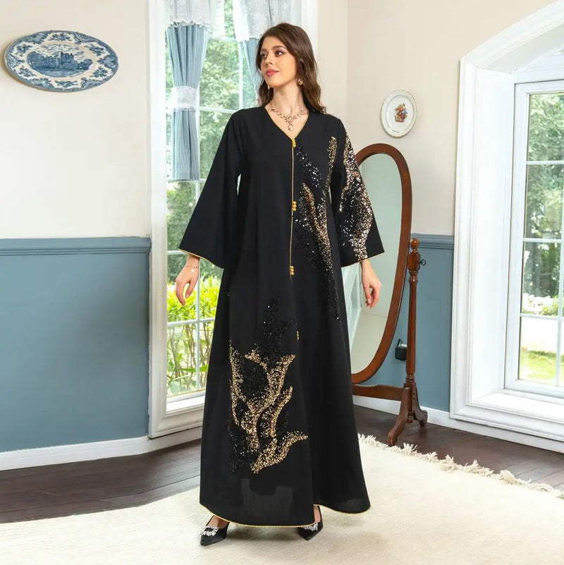 Black Dress Women Ramadan Clothes Femme Sequin Embroidery Loose Abaya Dress S S4945063 - TUZZUT Qatar Online Shopping