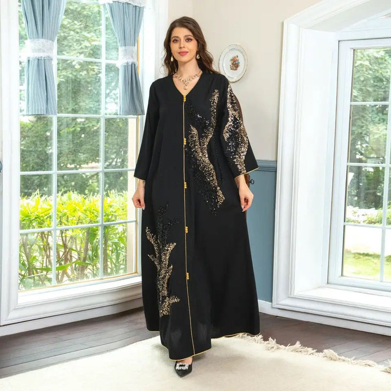 Black Dress Women Ramadan Clothes Femme Sequin Embroidery Loose Abaya Dress S S4945063 - TUZZUT Qatar Online Shopping
