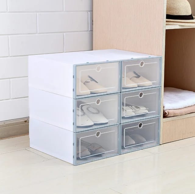 6 pcs Plastic Shoe Box Stackable Foldable Shoe Organizer 6 pcs Plastic Shoe Box Stackable Foldable Shoe Organizer