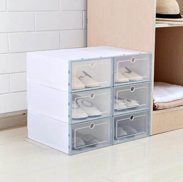 6 pcs Plastic Shoe Box Stackable Foldable Shoe Organizer - TUZZUT Qatar Online Shopping