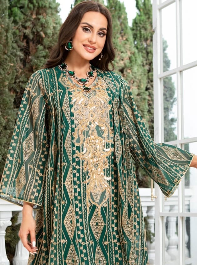 Jalabiya Ramadan Kaftan Luxury Sequins Ethnic Embroidery Long Dress S S4949231 - TUZZUT Qatar Online Shopping