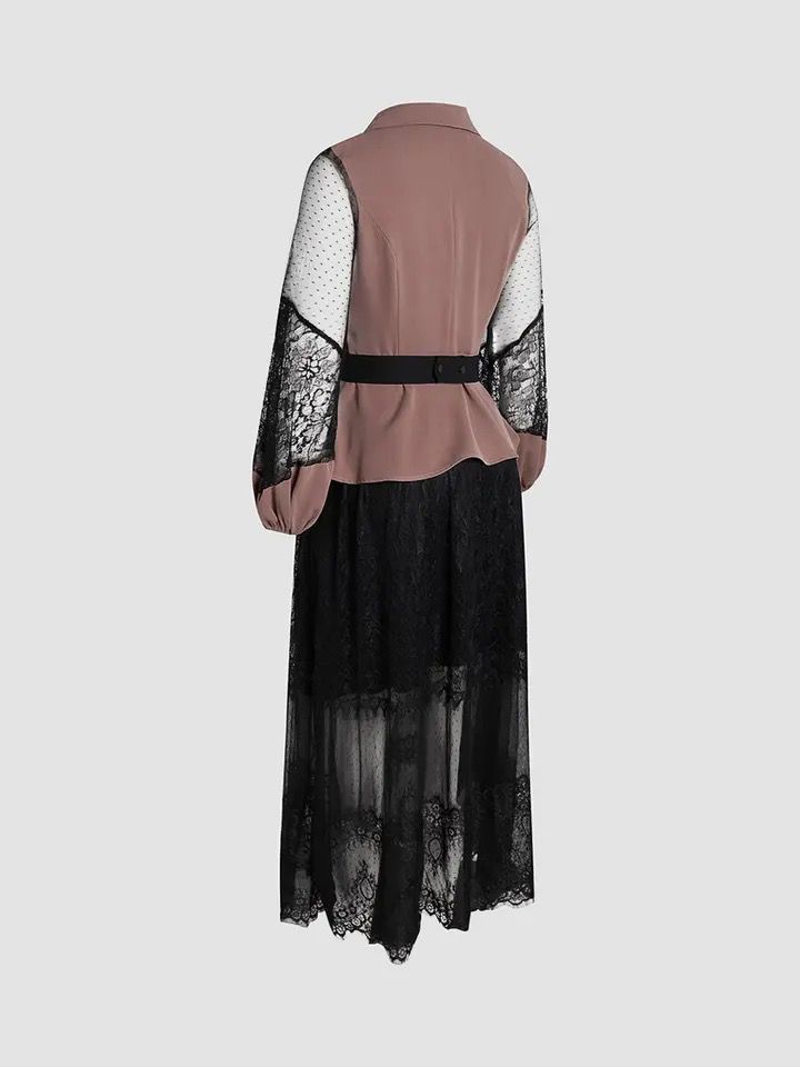Women's Fashion Lace skirt and belt set, puff sleeves S4926833 - TUZZUT Qatar Online Shopping