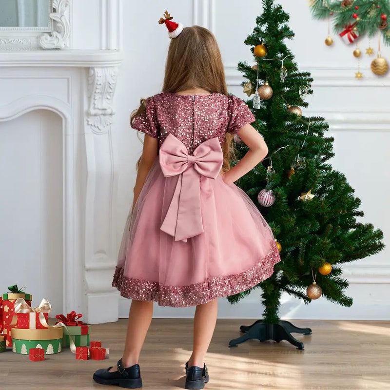 Elegant Kids Sequin Bow Birthday Princess Clothes Children S4945944 - TUZZUT Qatar Online Shopping
