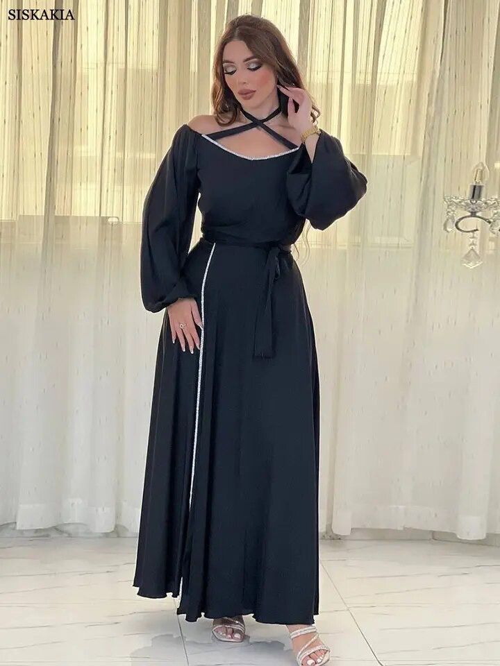 Fashion Satin Muslim Dress For Women XL S5052178 - TUZZUT Qatar Online Shopping