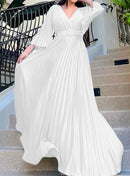 Women's V Neck Party Swing Long Fashion Party Evening Dress B-61037 2XL - TUZZUT Qatar Online Shopping