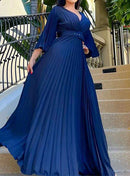 Women's V Neck Party Swing Long Fashion Party Evening Dress B-61037 2XL - TUZZUT Qatar Online Shopping