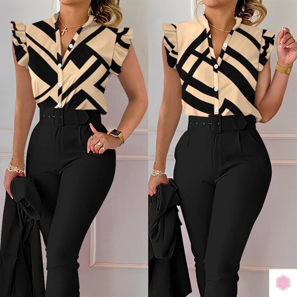 Elegant Women Printed Two Piece Suit Sets with Belt B-101255 Elegant Women Printed Two Piece Suit Sets with Belt B-101255
