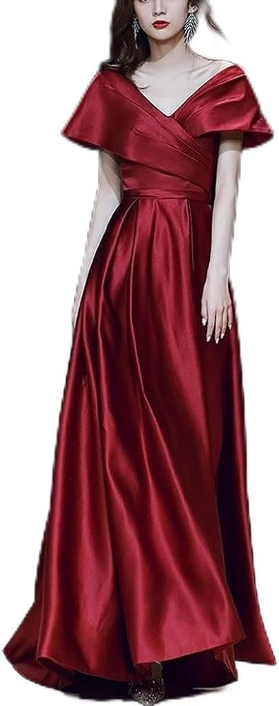 Fashion V-Neck Prom Gown Cap-Sleeve Party Robe Long Dress B-75591 S - TUZZUT Qatar Online Shopping