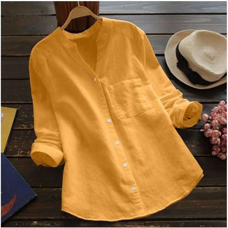 Summer Linen Shirt Women Long Sleeve Blouse 0010090 - TUZZUT Qatar Online Shopping