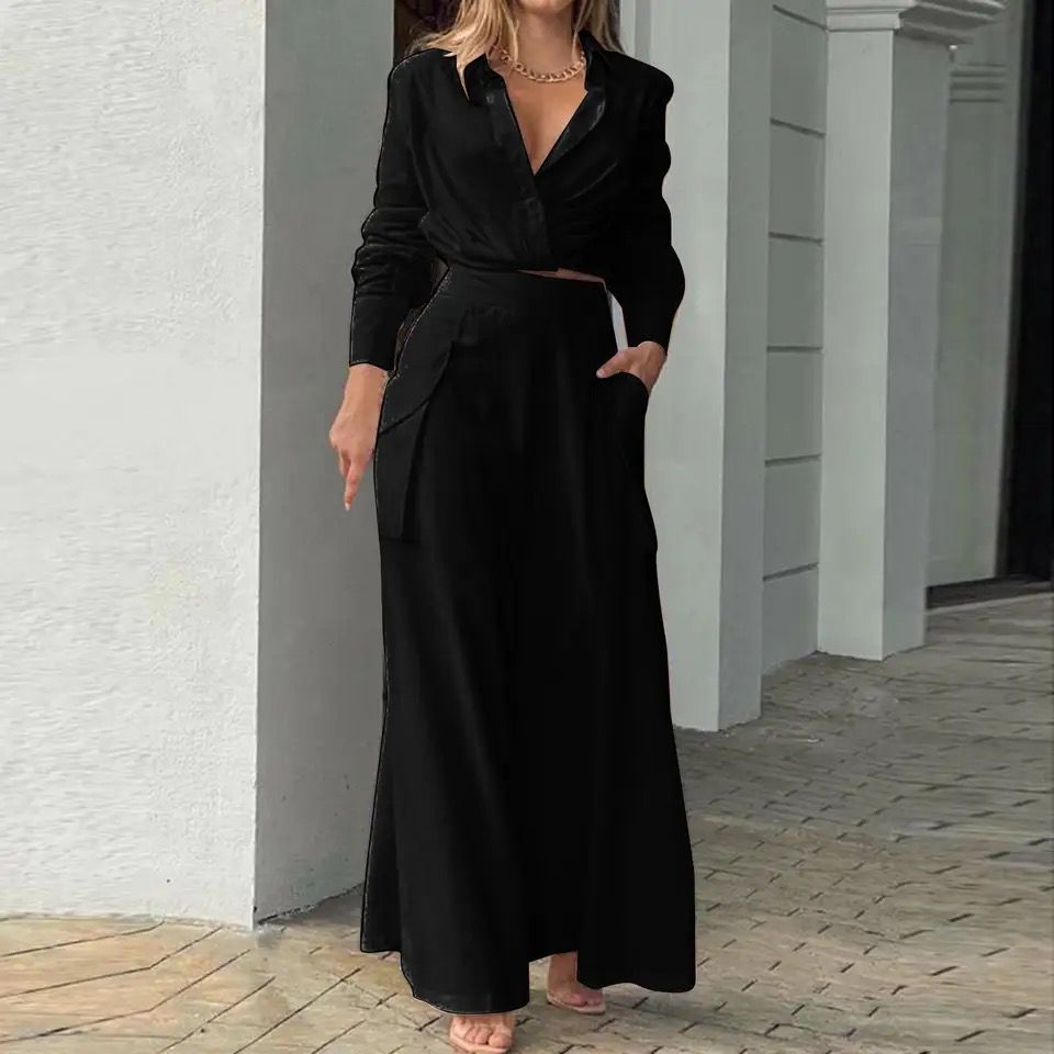 Women's Elegant Two Piece Set, Full Sleeve Crop Top L B-65889 Women's Elegant Two Piece Set, Full Sleeve Crop Top L B-65889