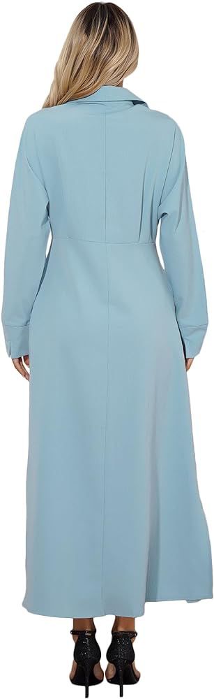 Womens Solid Slit Maxi Shirt Dress Collared Neck Long Sleeve Button Up Dresses 34623 - TUZZUT Qatar Online Shopping