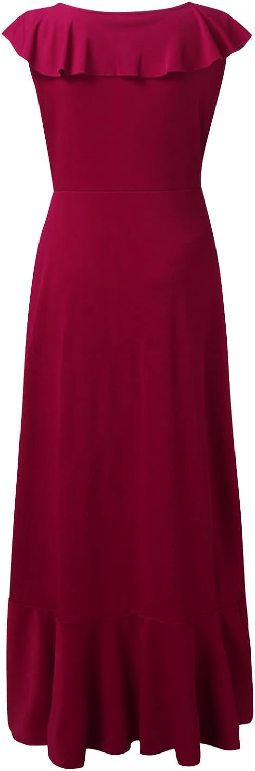 Womens V Neck Party Flowy Ruffle Irregular Long Dress B-60417, 2XL - TUZZUT Qatar Online Shopping