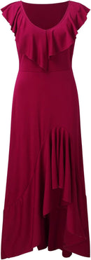 Womens V Neck Party Flowy Ruffle Irregular Long Dress B-60417, 2XL - TUZZUT Qatar Online Shopping
