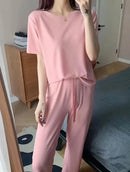 Summer Women's Ice Silk Pajamas Set S3226701 - TUZZUT Qatar Online Shopping