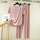 Summer Women's Ice Silk Pajamas Set S3226701 - TUZZUT Qatar Online Shopping