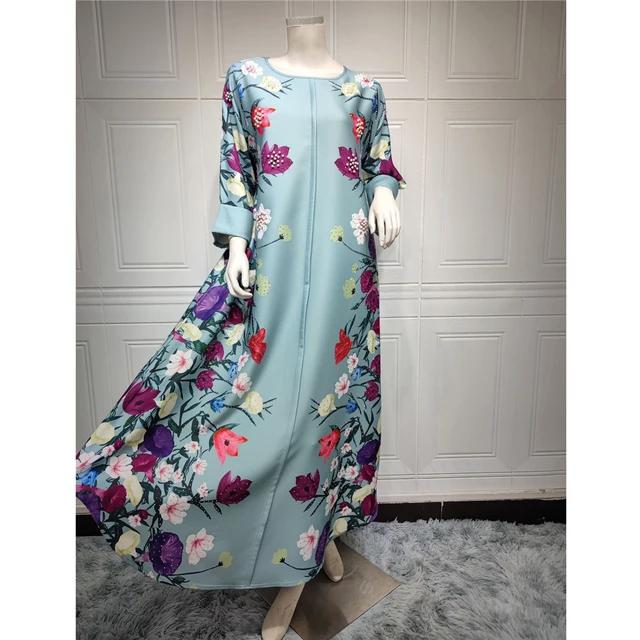 Luxury Print Muslim Dress for Women Islamic Jalabiya AB301 L - TUZZUT Qatar Online Shopping