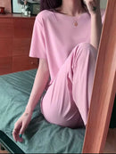 Summer Women's Ice Silk Pajamas Set S3226701 - TUZZUT Qatar Online Shopping