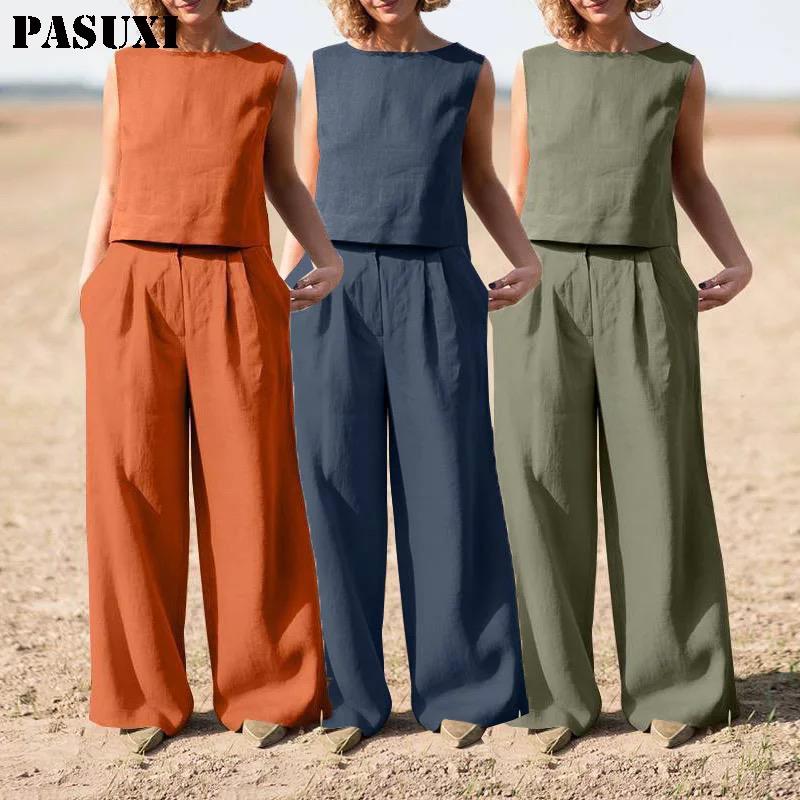 Female Solid Sleeveless Fashion Comfortable Two Piece Sets B-68667 2XL - TUZZUT Qatar Online Shopping