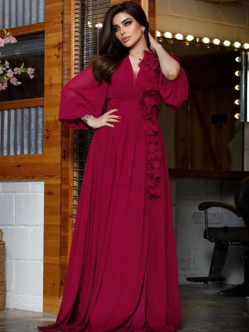 Women's Fashion V neck Chiffon Dress S5033600 - TUZZUT Qatar Online Shopping