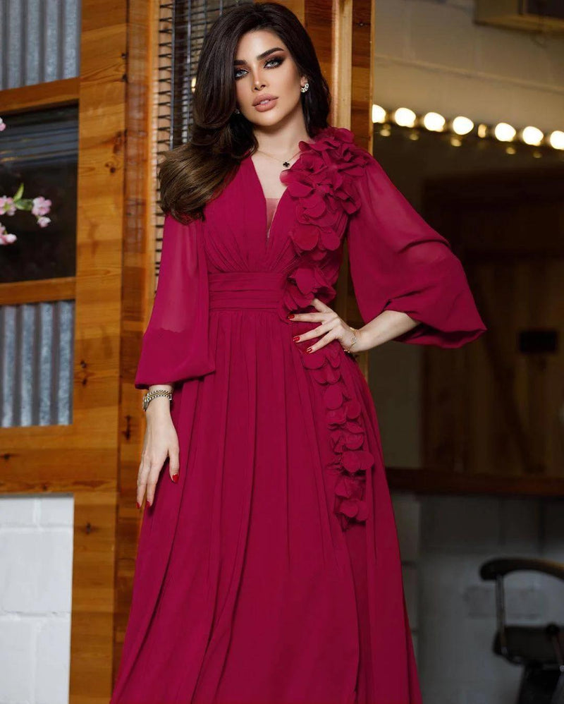 Women's Fashion V neck Chiffon Dress S5033600 - TUZZUT Qatar Online Shopping