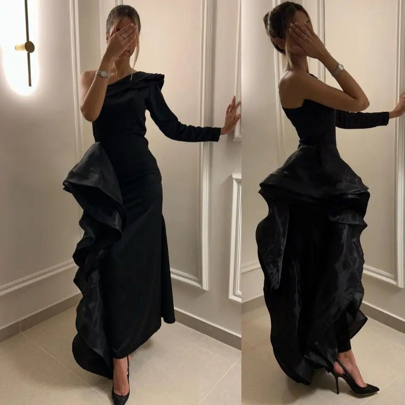 Prom Dresses Black Sheath One Shoulder Formal Occasion Evening Gowns S B-46304 - TUZZUT Qatar Online Shopping