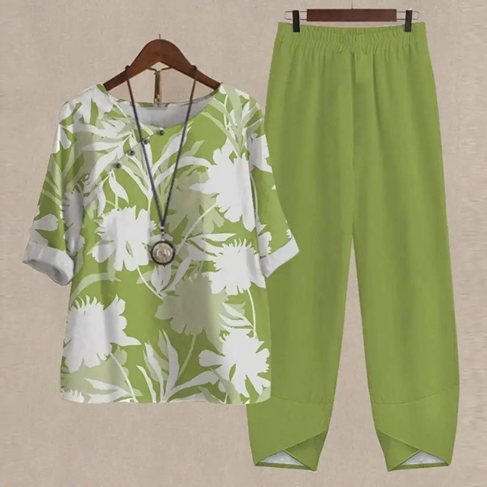 Vintage Pattern Print 2pcs Outfits Women M 001007002