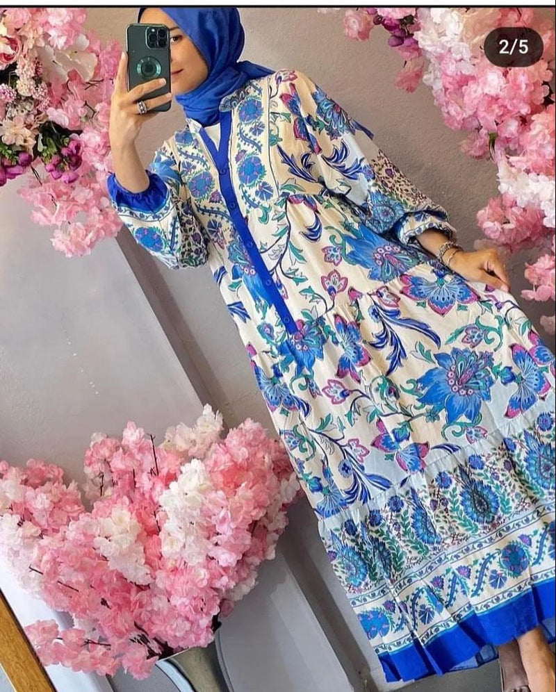 Women's Katleya Saks Blue Button Detailed Casual Dress B-113599 - TUZZUT Qatar Online Shopping