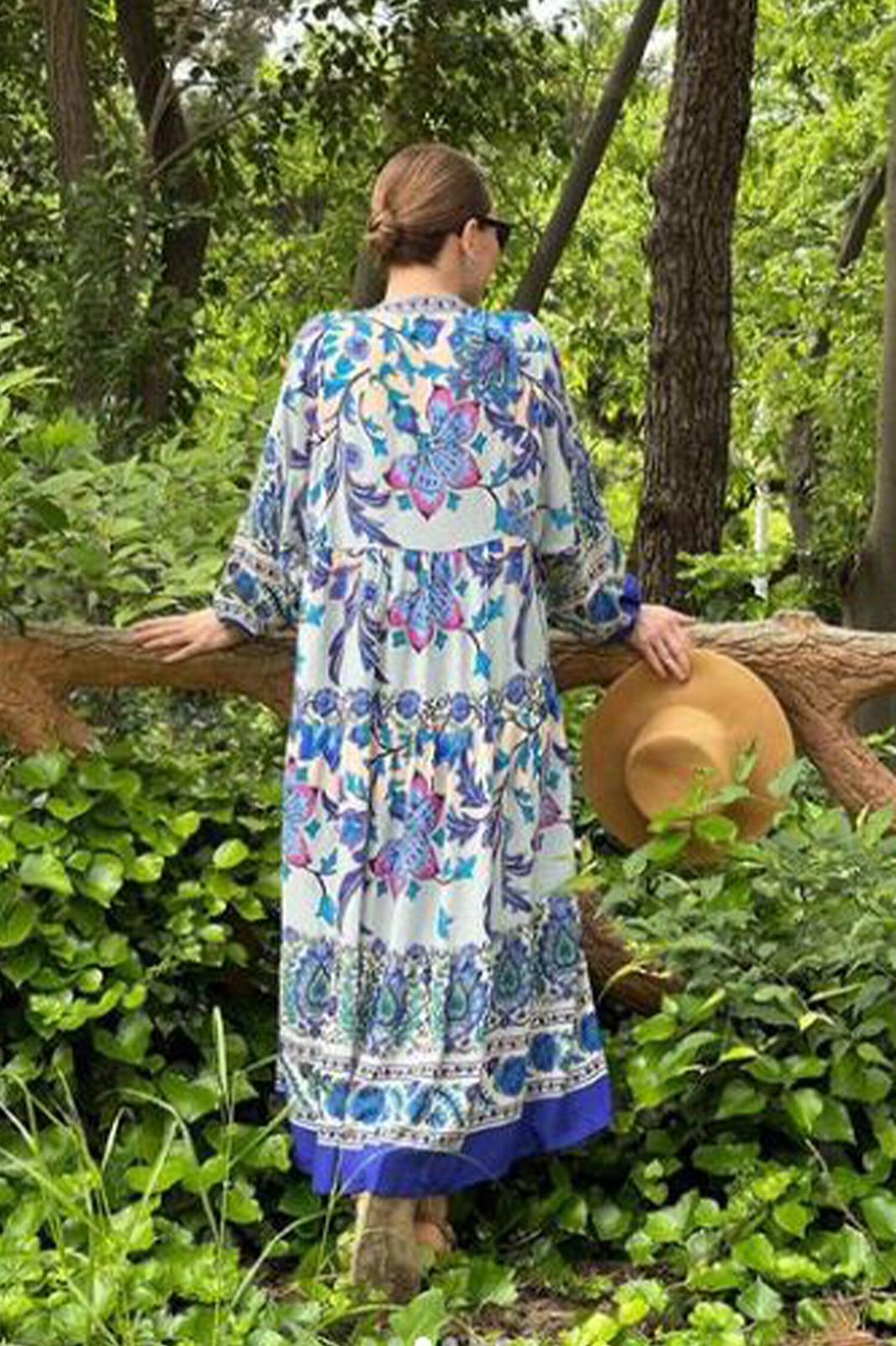 Women's Katleya Saks Blue Button Detailed Casual Dress B-113599 Women's Katleya Saks Blue Button Detailed Casual Dress B-113599