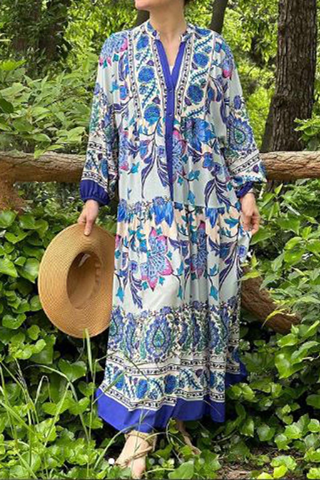 Women's Katleya Saks Blue Button Detailed Casual Dress B-113599 Women's Katleya Saks Blue Button Detailed Casual Dress B-113599