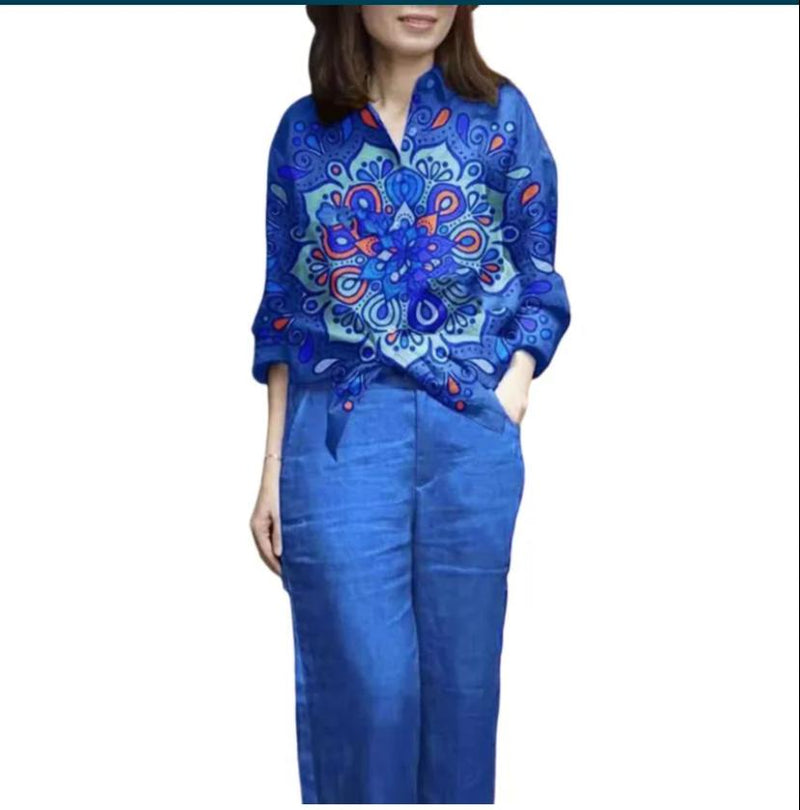 Casual Tracksuit women Summer Outfits Printing Regular Sleeve Top Wide Leg Pant Sets Female Clothes 4XL B-56112 - TUZZUT Qatar Online Shopping