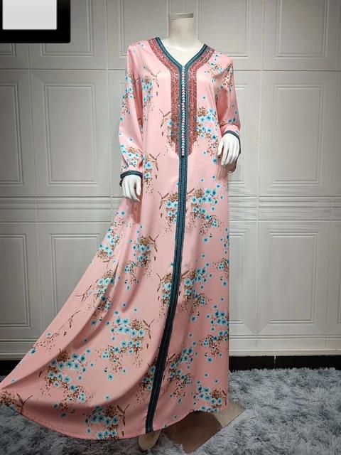 Arabian Long Sleeves Floral Pattern Islamic Loose Jalabia Gown S4831355 - TUZZUT Qatar Online Shopping