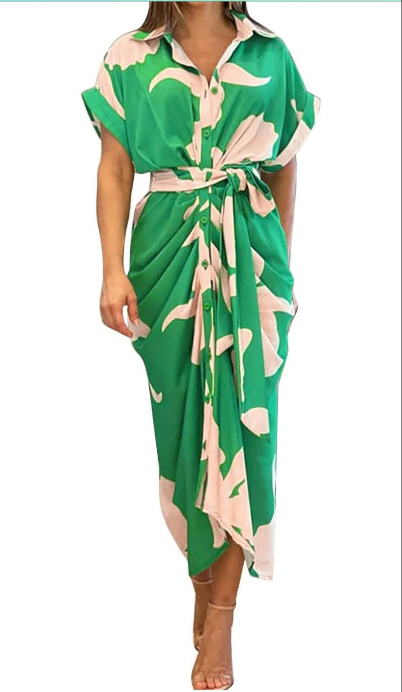 Off Shoulder Prom Short Sleeved High Waist Shirt Dress B-52783 - TUZZUT Qatar Online Shopping