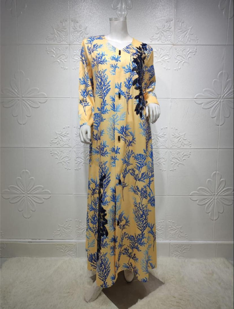 Women's Long Sleeve Printed Embroidery Applique Muslim Robe Dress S3855057 - TUZZUT Qatar Online Shopping