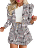 Womens Two Piece Outfits Slim Fit Button Down Blazer Jacket and Short Skirt S 001660020 - TUZZUT Qatar Online Shopping