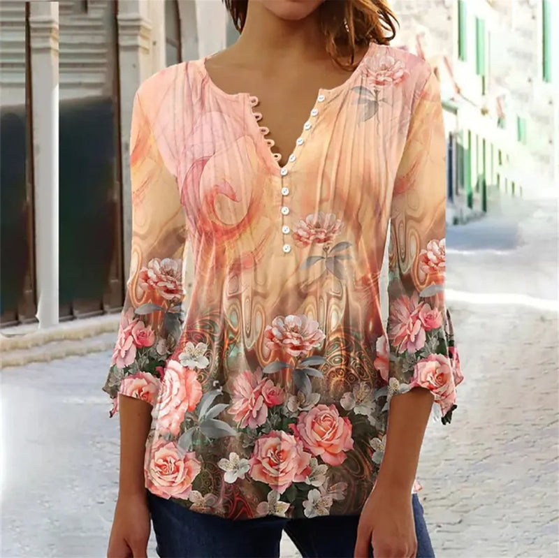 Women's Temperament Printed Loose Shirt XL B-71160 - TUZZUT Qatar Online Shopping