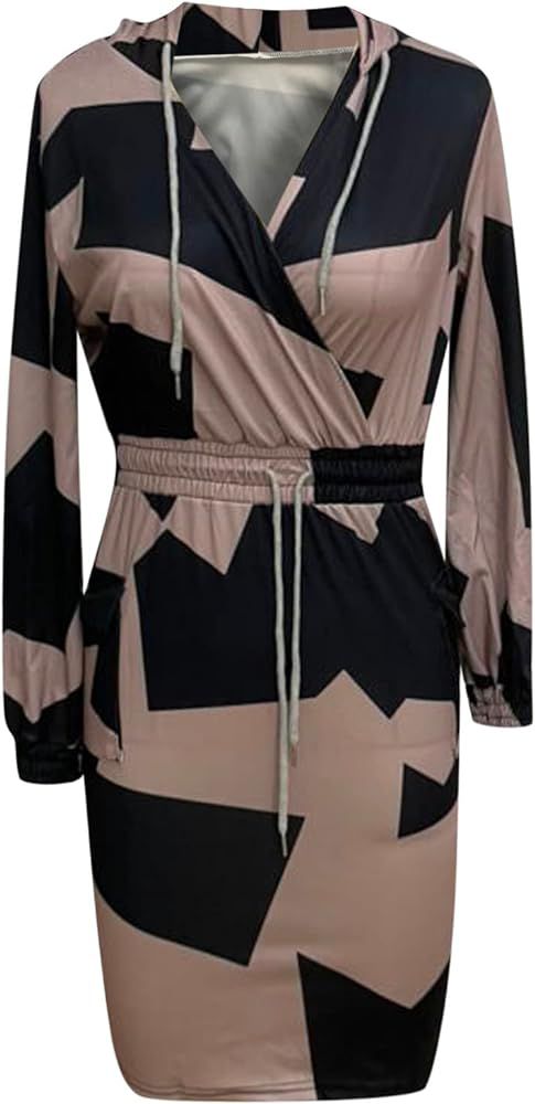 Women's Fashion Printed Waist Pocket Dress Summer Dresses with Long Sleeves M S367411 - TUZZUT Qatar Online Shopping